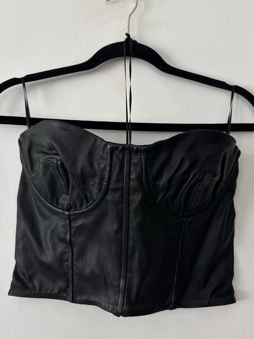 NWT SPRWMN Black Leather Corset Top Size Medium M Strapless Bustier cropped - Picture 2 of 6
